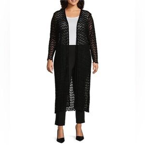 NWT Slim Factor by Investments Plus Size Maxi Open-Front Black Lace Cardigan 3X